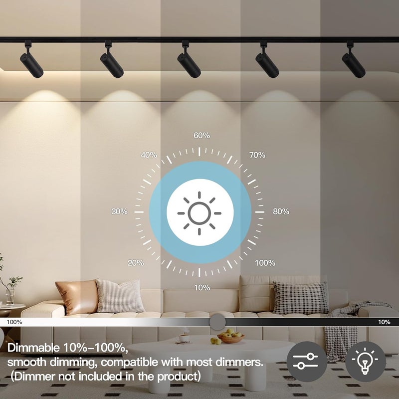 Ajbvp رؤوس إضاءة مسار LED بخمسة ألوان 12 واط قابلة للتعتيم، درجة شعاع قابلة للتعديل 15°/24°/36°/45°/60°، 2700K/3000K/3500K/4000K/5000K، رؤوس إضاءة مسار H دائرة واحدة، تركيبات إضاءة فنية - Image 3